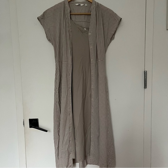 Uniqlo Beige Lawn Short Sleeve Flare Dress, XS - Picture 7 of 7